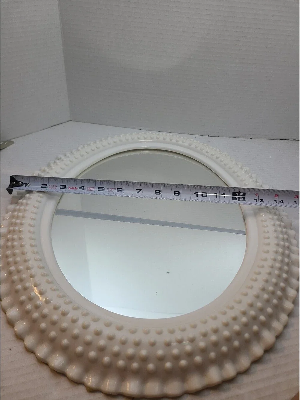 Burwood #2657 White Hobnail Faux Milk Glass Plastic Vintage Retro Wall Mirror